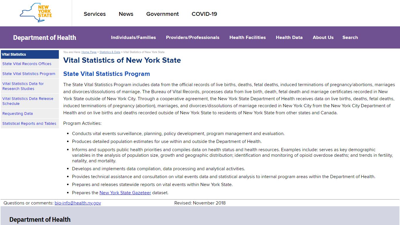 Vital Statistics of New York State - New York State Department of Health